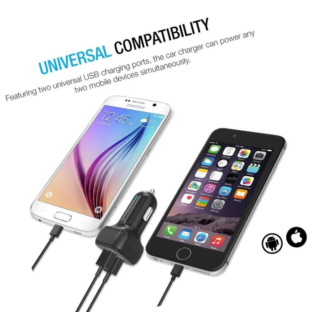 🔋Maxboost🔋 Car Charger Adapter, 4.8A/24W 2 USB Smart Port Car Charger [Black] - Picture 5 of 16